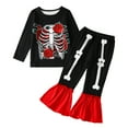 thumbnail image 3 of Toddler Baby Girl Halloween Clothes Infant Skeleton Sweatshirt Tops Flare Pants Fall Winter Outfits Set 0-3T, 3 of 12