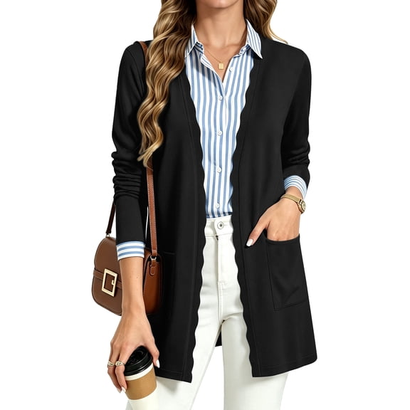UVN Cardigan Sweater for Women Fall Long Sleeve Open Front Tops Ladies Casual Lightweight Soft Knit Coats with Pockets