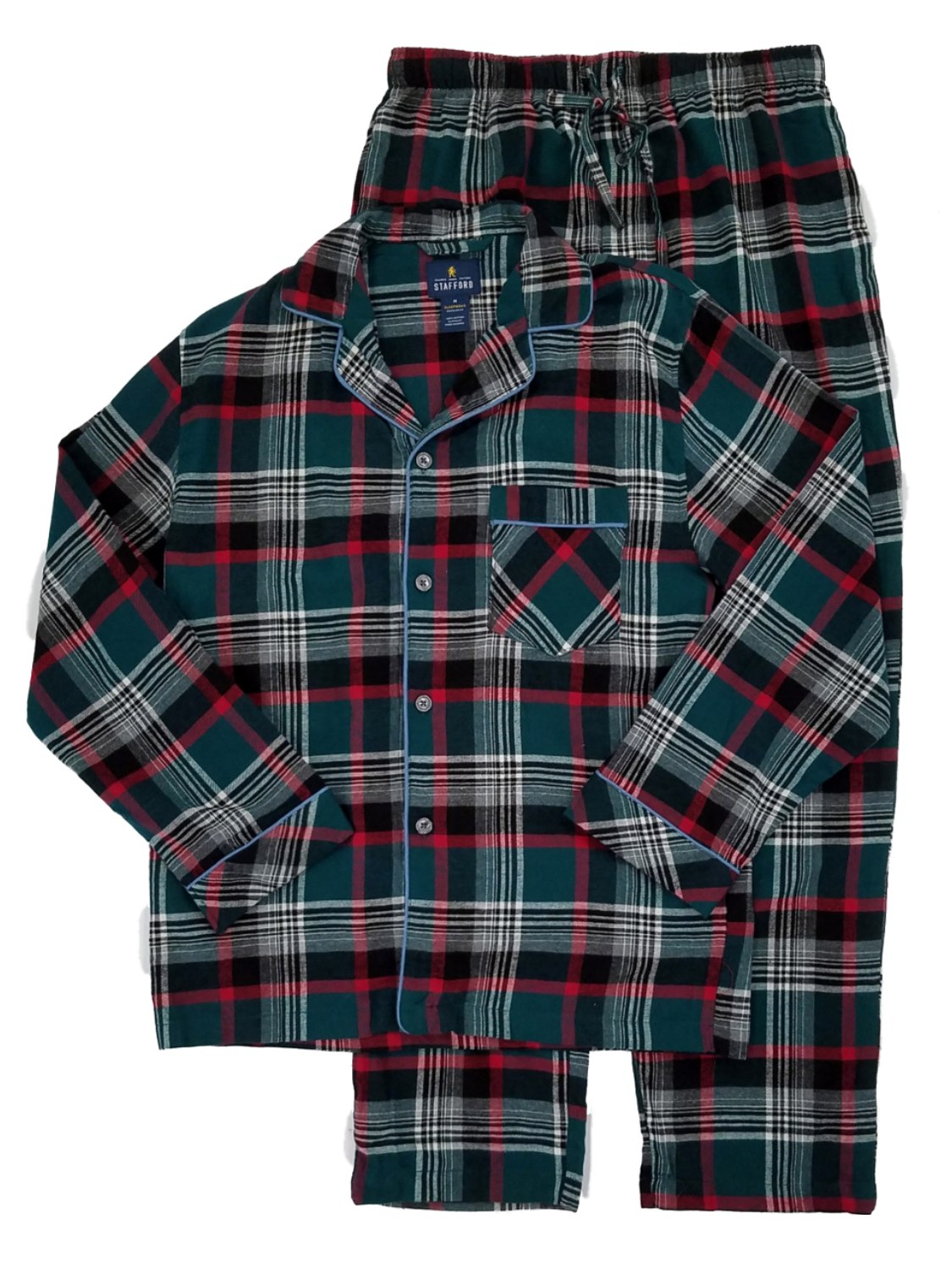 Stafford Mens 2 Piece Green Multi Plaid Flannel Sleepwear Pajama Set