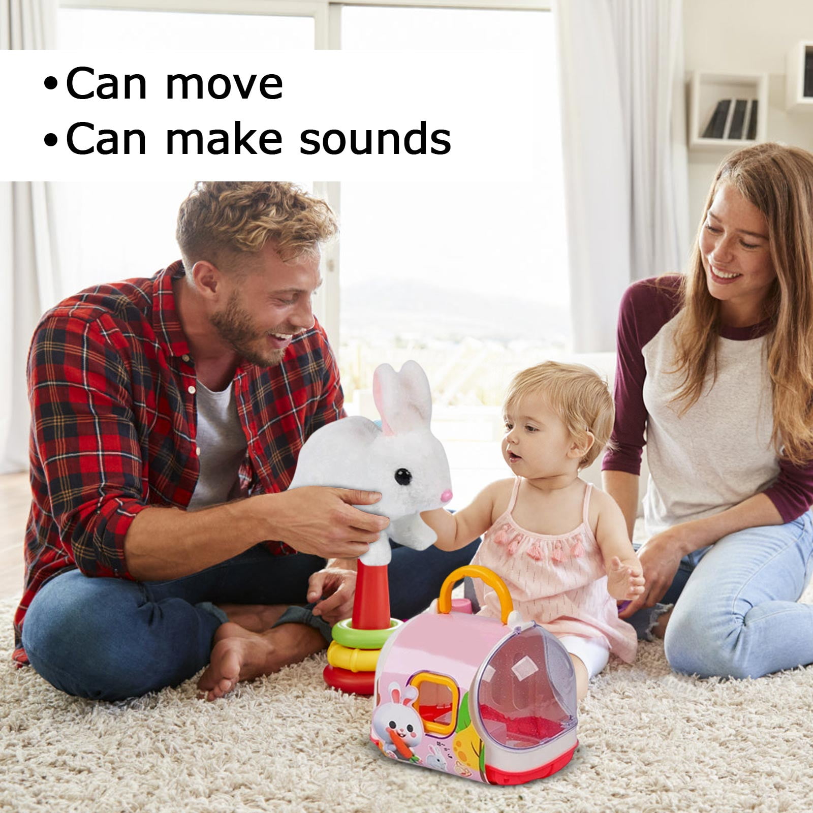 7-Piece Kids Electric Plush Bunny Toy Set with Cage & 5 Accessories - Realistic Walking & Sounding Stuffed Rabbit, Includes Portable Carrier, Carrot, Grooming Tools - For Boys Girls, Suitable Kids' B