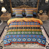 Manfei Vintage Aztec Tribal 7-Piece Bedding Comforter Set,bohemian Flower Floral King Bedding Sets,Blue Brown Green Bed Sheets For Girls Kids,Ultra Soft Home Decor Reversible