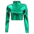thumbnail image 4 of UJNDER Women's Metallic Long Sleeve Tops Shiny Stretch Neck Clubwear Slim Fit Tops for Women Green M, 4 of 4