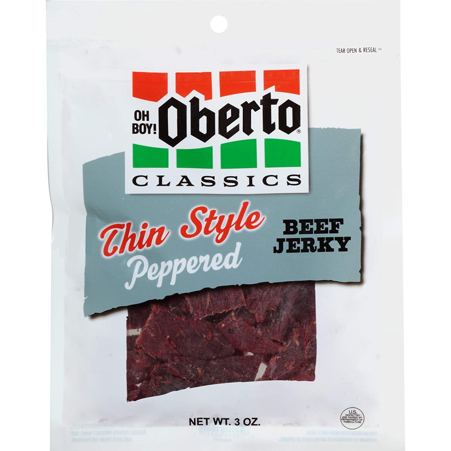 8 PACKS Oh Boy! Oberto Classics Peppered Thin Style Beef Jerky, 3