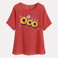 thumbnail image 5 of Feancey Vacation Tops for Women Cotton Linen Casual Floral Printed Beach Shirt Summer Short Sleeve Crewneck Tee Side Slit Loose Blouse Limited Time Sales Red XL, 5 of 8