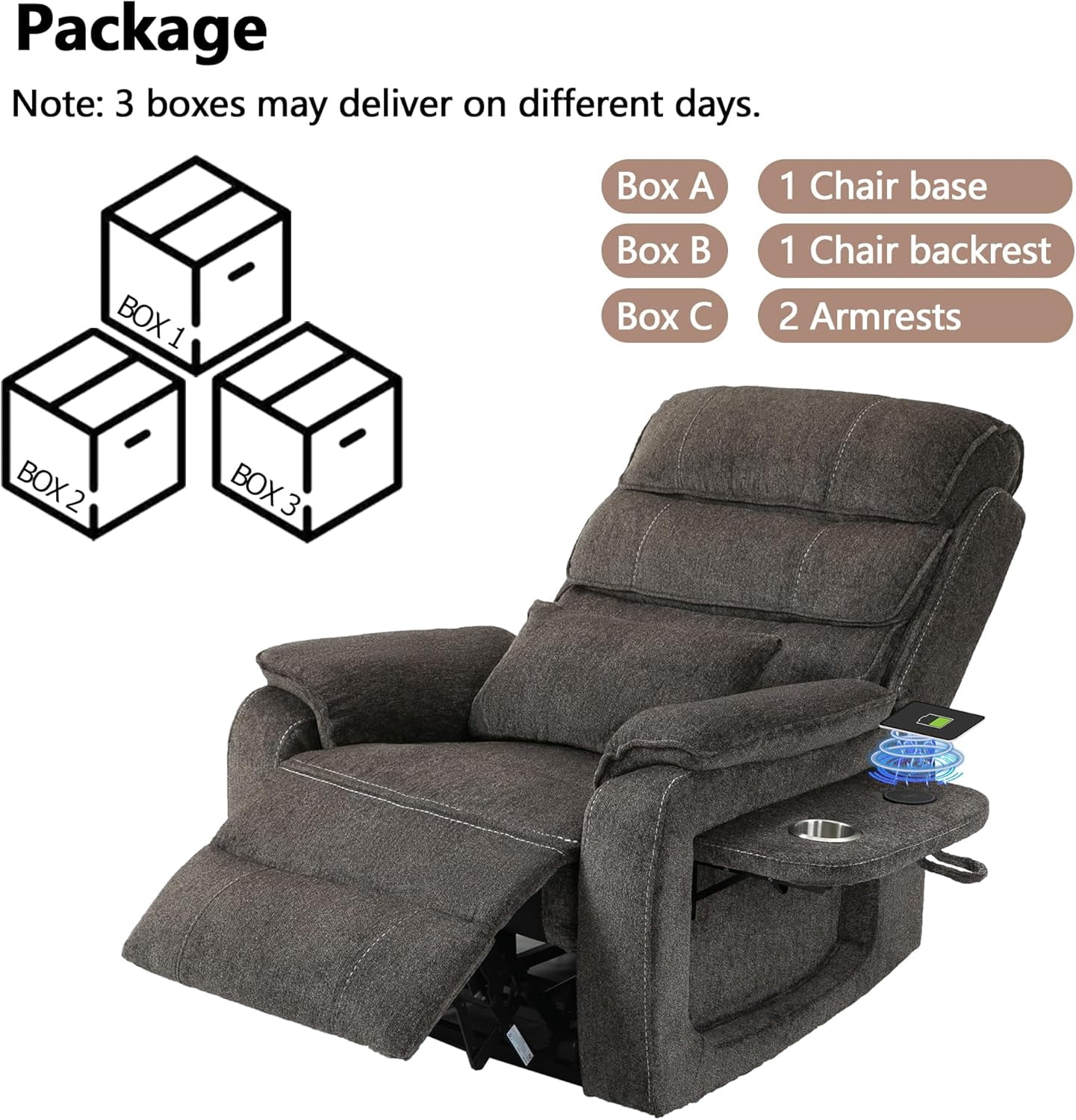 Adults Power Lift and Heat Recliners with Wireless Charging Device and USB Ports