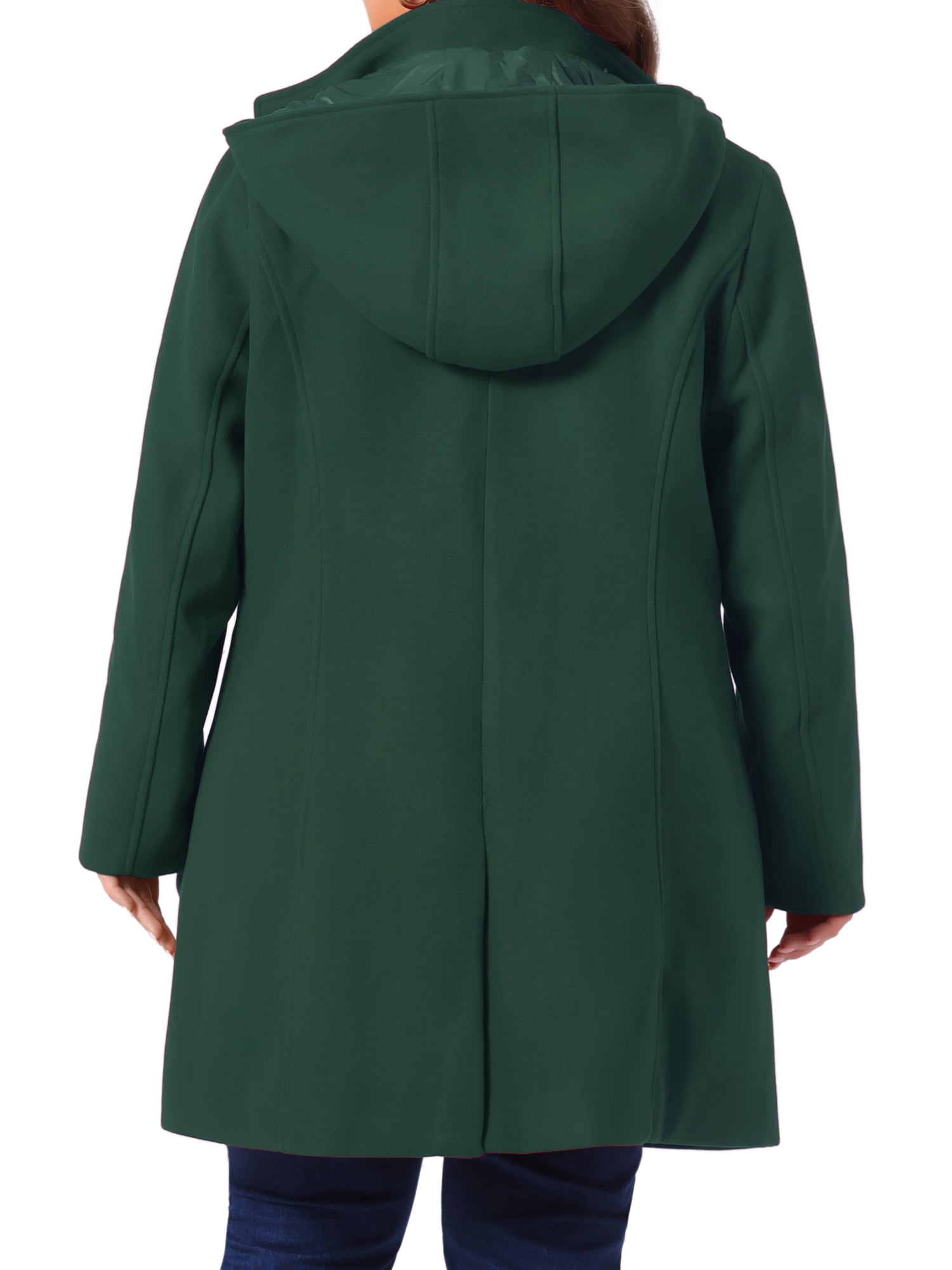 DARING DIVA Women's Plus Size Single Breasted Detachable Hooded Overcoat 3X Dark Green