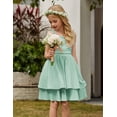 thumbnail image 2 of Oudiya Girls Summer Green Dresses Spaghetti Strap Flowy Tiered Ruched Smocked Back Casual Beach Midi Easter Sundress,6-14Y, 2 of 6