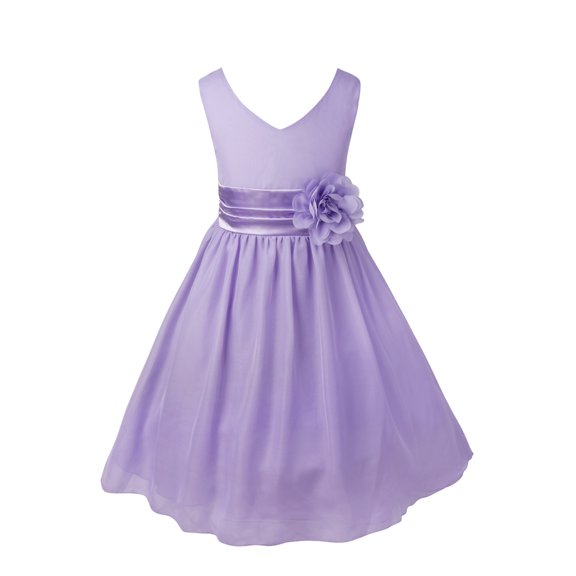 Xnihocha Junior Flower Girl V Neck Bow Sash Wedding Bridesmaid Party Dance Prom Ball Gown Dress Lavender 4