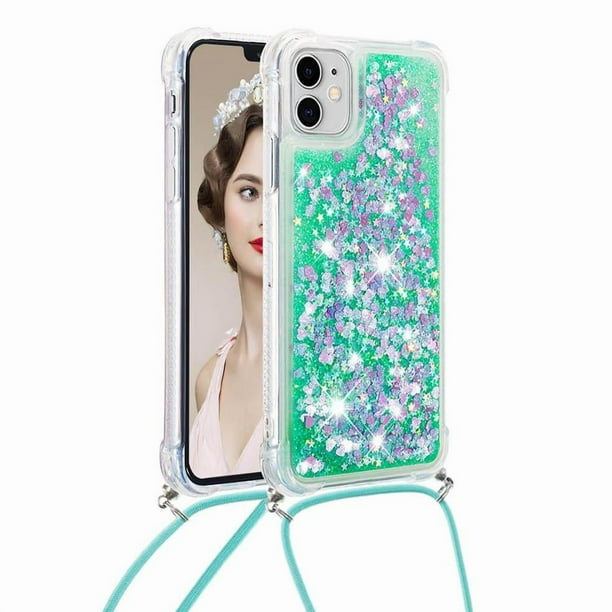 Funda FOXDOCK para iPhone 11 con Cuerda Ajustable, Brillo Líquido, Protección Antigolpes y Lente – Ideal para Regalo