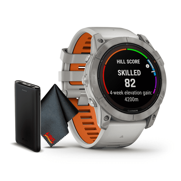 Garmin Fenix 7X Pro Sapphire Solar Edition 51 MM Titanio con Banda Gris Niebla/naranja Ascua Reloj Inteligente GPS Linterna Incorporada y Lente de Carga Solar Power Sapphire y Funciones Avanzadas de E