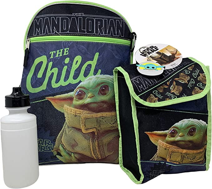 Large 16 Baby Yoda School Bag and Lunch Bag with Stickers and Bookmark