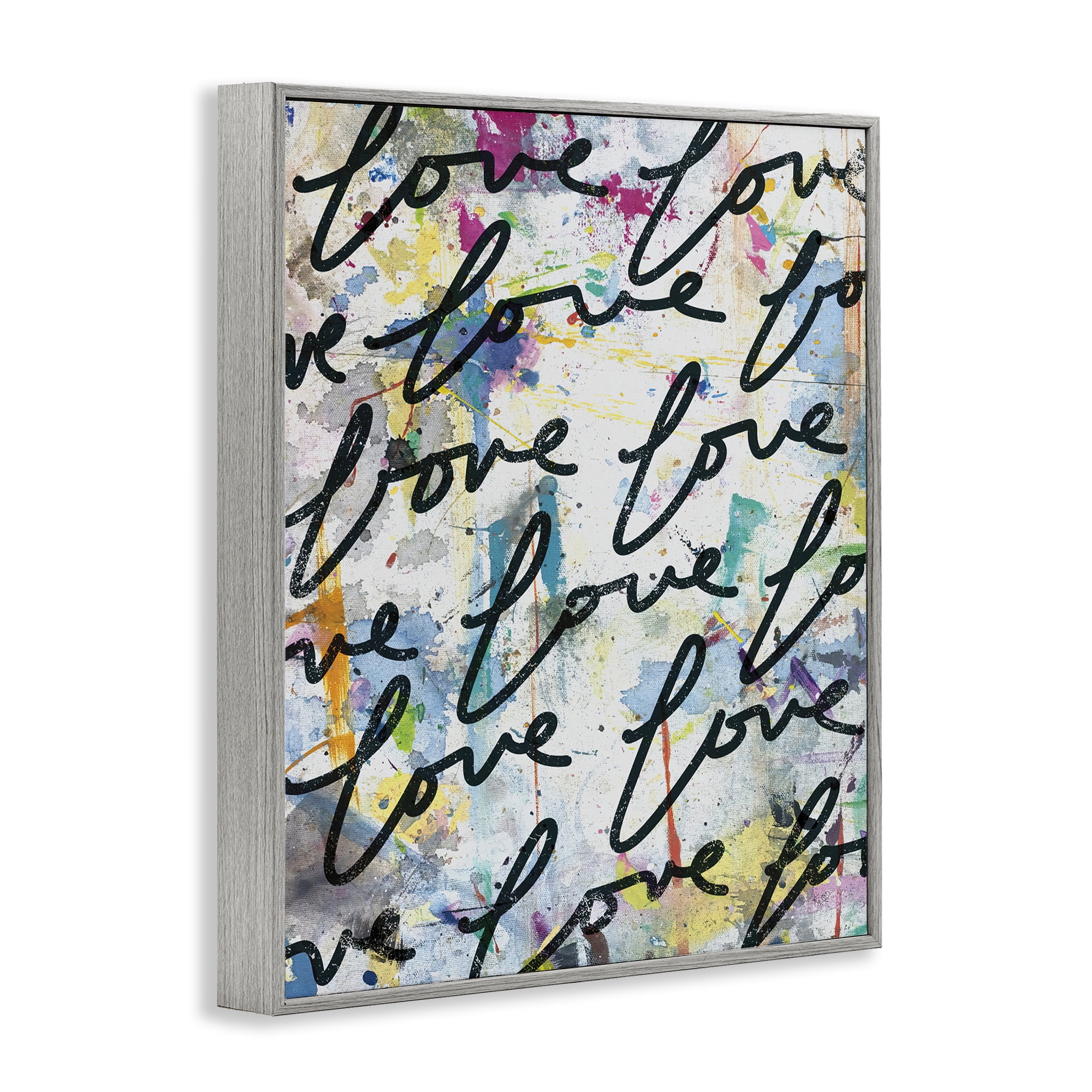 Stupell Industries Love Words Pattern Typography Painting Gray Framed Art Print Wall Art, 16 x 20