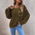 thumbnail image 4 of Camiseta informal de algodón con cuello redondo para mujer, Camiseta de punto con bolsillo Simple, Camiseta holgada de manga larga de murciélago, 2022, 4 of 5