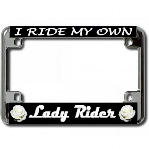 Lady Rider White Rose Chrome Motorcycle License Plate Frame