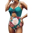 thumbnail image 1 of Femmes Floral V Cou Découpe Bretelles Réglables une Pièce Maillot de Bain, 1 of 5