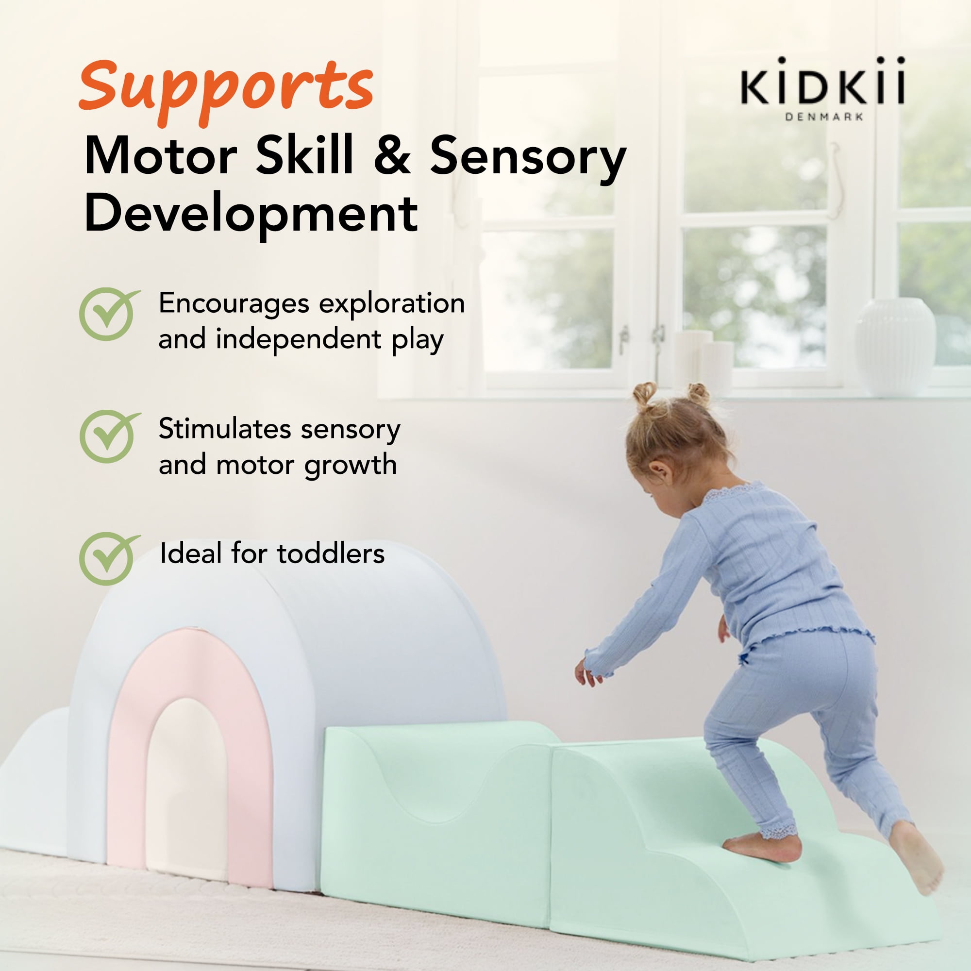 KIDKII Rainbow Play Set 7-Piece Foam Climbing & Motor Skill Play Kit, Pastel Mix