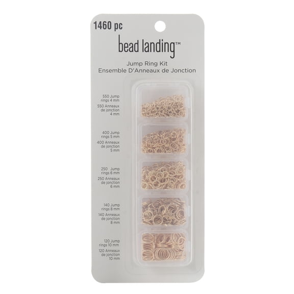Gold Jump Ring Kit by Bead Landing – Assorted Sizes Nickel-Free Iron Jewelry Connectors - 6 Pack