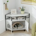 thumbnail image 4 of Gymax Corner Cat Litter Box Enclosure End Table w/ Open Shelf 2 Entries Double Doors White, 4 of 10