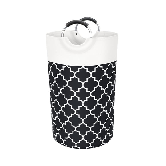 Inteprter Cesto de ropa con asas de aluminio Bolsa de ropa Cesto de almacenamiento de 90L para Almacenamiento y organización del hogar Negro/Impreso mango de aluminio/82l