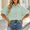 thumbnail image 3 of LEKWK Womens Summer Tops Button Down Short Puff Sleeve Striped Shirts Lightweight V Neck Loose Fit Collared Tops Fashion Casual Daily Outfits, 3 of 5