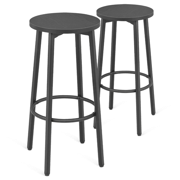RTRWDC Set of 2 Black Round Metal Bar Stools Wooden Seat Kitchen Counter Height Stools Modern High Top Chairs Suitable for Kitchen Balcony Bar