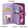 thumbnail image 5 of Compatible with iPhone 16 Plus 6.7 inch Wallet Phone Case and Tempered Glass Screen Protector Flower Faux Leather Flip Credit Card Holder Stand Zipper Cell Cover for i Phone16 16+ i16 + 16Plus Purple, 5 of 9