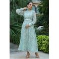 thumbnail image 3 of Sage Green Floral Printed Chiffon Flared Maxi Dress With Buttons, 3 of 5