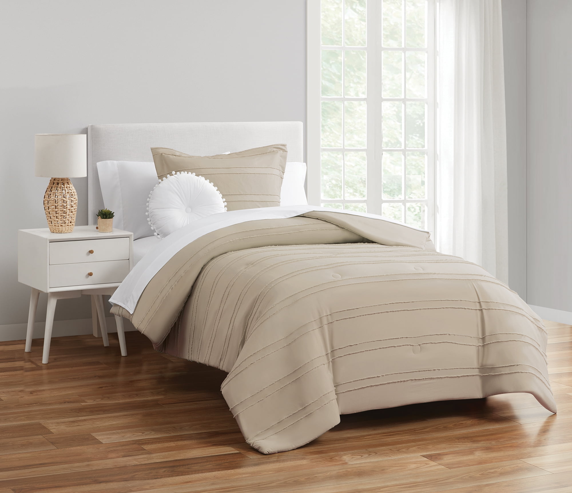 Mainstays 7 Piece Tan Stripe Bed in a Bag Comforter Set with Sheets, Twin/XL  (图5)