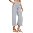 thumbnail image 2 of QATAINLAV Linen Capri Pants for Women Loose Wide Leg Capris Pant Summer Boho Dressy Casual Elastic Waist Beach Trousers with Pockets Gray M, 2 of 8