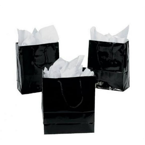 Medium Black Gift Bags - Party Supplies - 12 Pieces