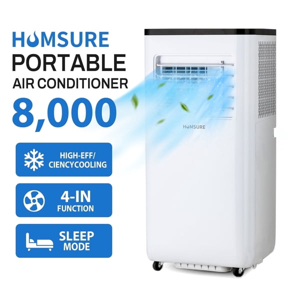 HUMSURE Portable Air Conditioners 8000 BTU 150 Sq. ft, AC Unit With Built-in Cooler, Dehumidifier, Fan, Sleep Modes, Room Air Conditioner with Remote Control/Installation Kit