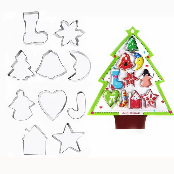 Kaireo Stainless Steel Cookie Cutters,10 Sets Christmas Cookie Cutters Christmas Tree Cookie Cutters for Kids Christmas Deer Christmas Socks Christmas Bells Christmas Snowman for Diy Christmas Baking