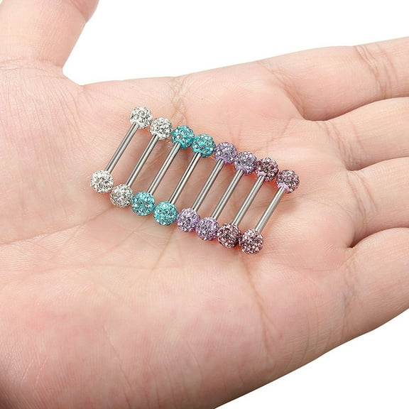 jiaroswwei 1/4Pcs Rhinestone Round Ball Tongue Nose Stud Nipple Lip Piercing Women Jewelry