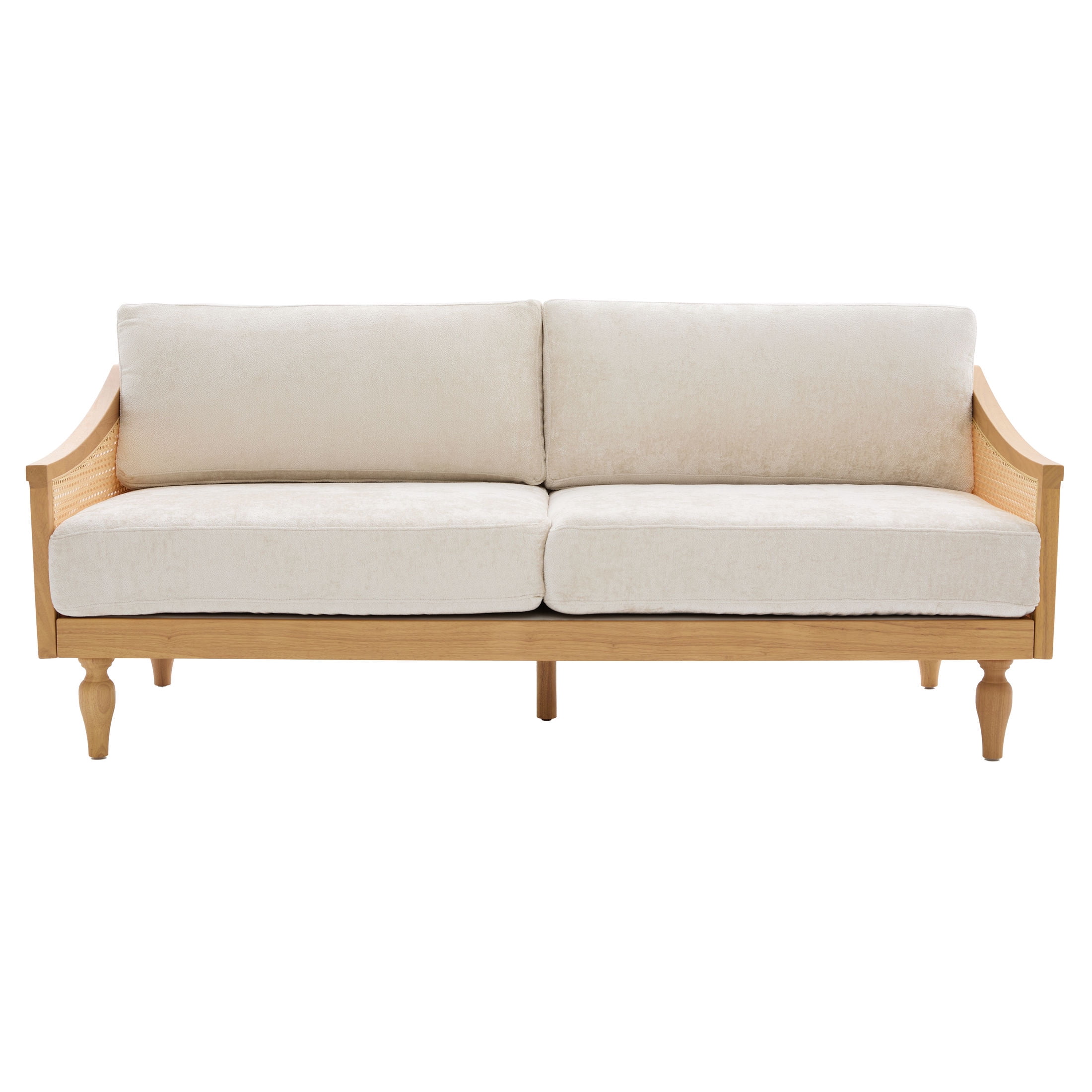 Christopher Knight Home Mid-Century 70.9" 3-Seater Sofa with Rattan Armrests, Wooden Frame, Natural