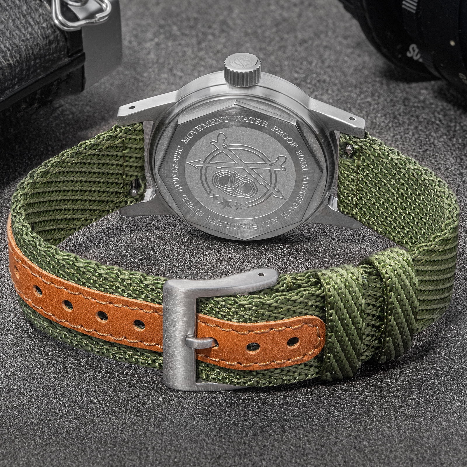 ADDIESDIVE Men's Automatic Watch 200M Waterproof Japanese Movement 36mm Small Case Military Vintage Stainless Steel Nylon Strap Luminous Analog Wrist Watch for Men