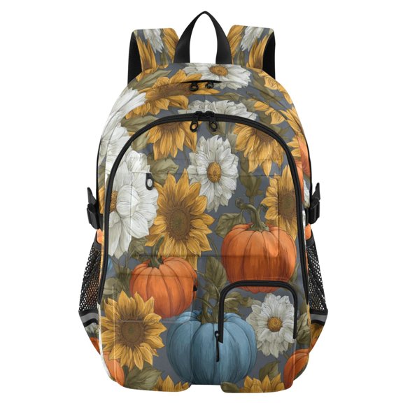 Large Capacity Student Backpack, 14 Inch Laptop Backpack, Wear-Resistant Polyester Travel Backpack with Reflective Strips for Commuting Outdoor Colorful Pumpkin