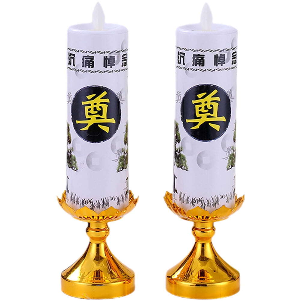2Pcs LED Candle Lamp Electric Candlestick Funeral Candle Light Altar