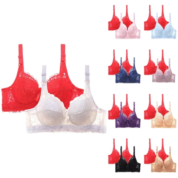 Paiwinds Women's Front Closure Lace Bras 2-Pack Push Up Comfort Wireless Bra No Underwire Seamless Bralette Adjustable Straps Plus Size 34B to 46D