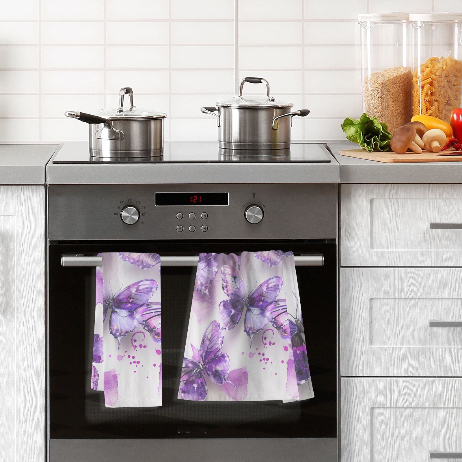 Purple Butterflies Watercolor Hand Towel Bath Towels Face Towels Cotton Absorbent for Home Hotel Spa Swimming Yoga Sports Decorative Towel Set of 2
