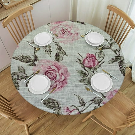 

SHERONV Round Roses Tablecloth Stain-Resistant Washable Dining 54 -58