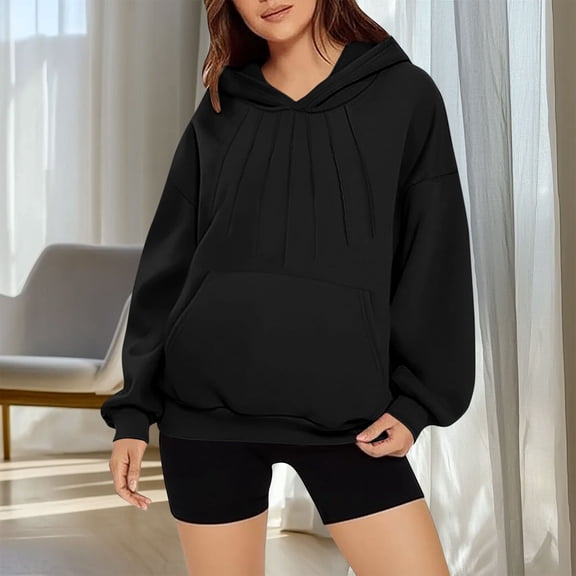 Xcmzpl Women's Hoodies Basic Solid Color Hooded Sweatshirt Oversized Sweater Tops Comfort Long Sleeve Blouses Winter Fashion