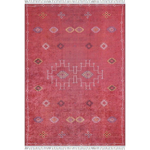 Mieroszow Red Medallion Polyester Area Rugs for Living Room Washable Rugs Boho Moroccan Area Rug Soft Geometric Bohemian Carpet Distressed Indoor Rug for Bedroom Dining Room Office Nonslip Rug