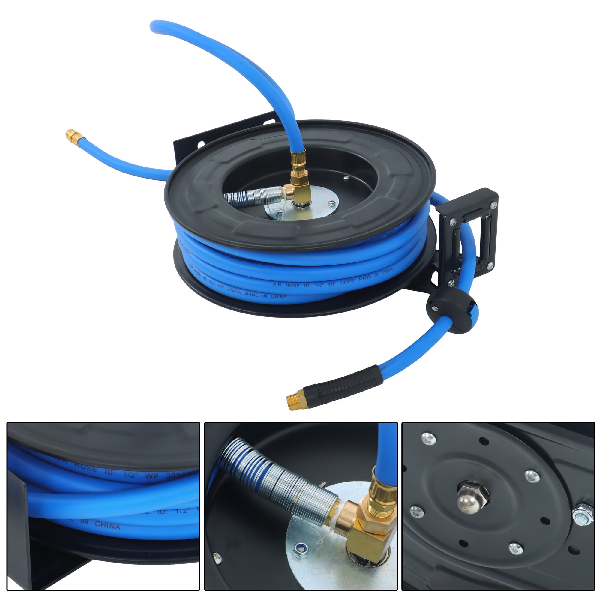 1/2" x 50' Max 300PSI Premium Rubber Hose, Heavy Duty Steel Air Hose Reel