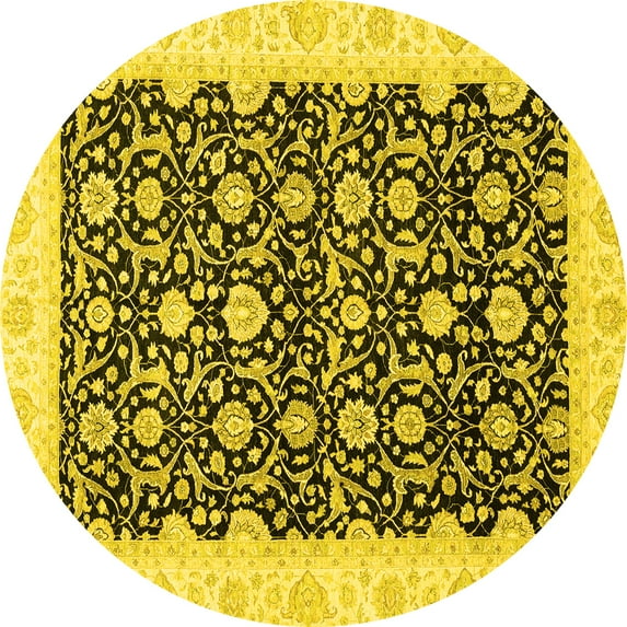 Ahgly Company Indoor Round Oriental Yellow Traditional Area Rugs, 3' Round