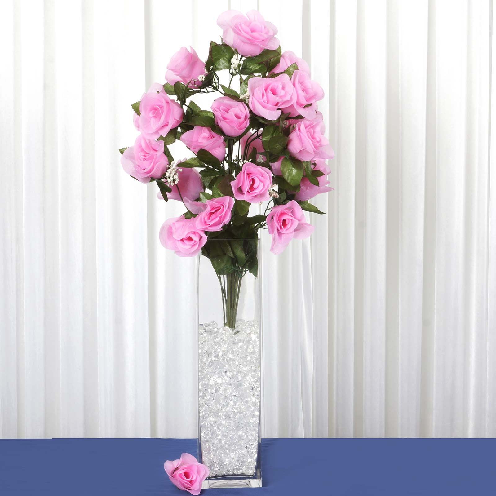 4 Bushes 96 Pcs Pink Large Rose Buds Real Touch