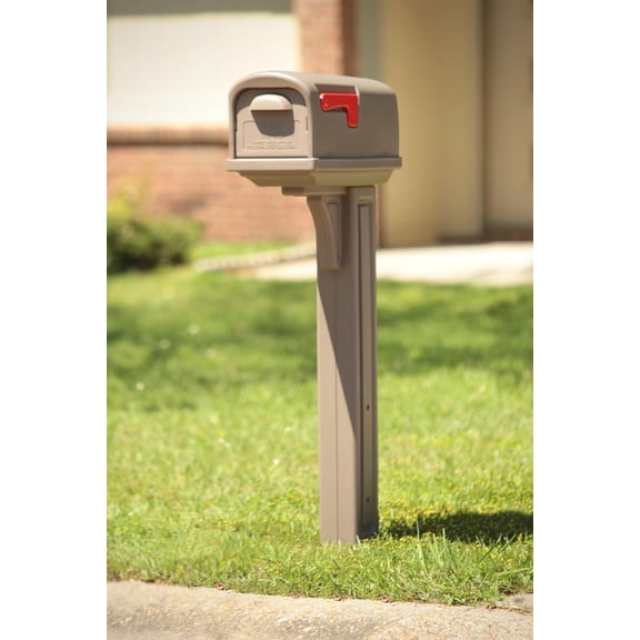 Classic Plastic Mailbox and Post Kit, GCL100MAM, Mocha - Rust-Proof Outdoor Mailbox with