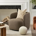 thumbnail image 5 of 34" Wide Teddy Brown Bouclé Swivel Barrel Accent Chair with Pillow, Modern Upholstered Armchair, 5 of 13