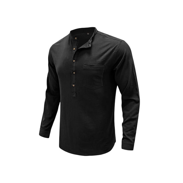 Sunloudy - Camisa informal de otoño para hombre, color sólido, manga larga, cuello levantado, botones, tops con bolsillo Sunloudy S M L XL XXL