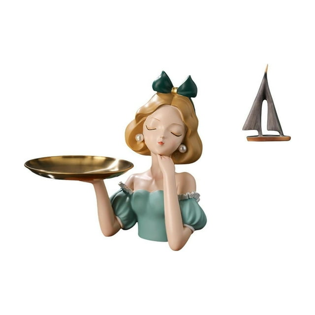 Bandeja para llaves de resina con forma de niña, estatua de caramelos, bandeja para guardar llaves, escultura de , construcción de resina multiu