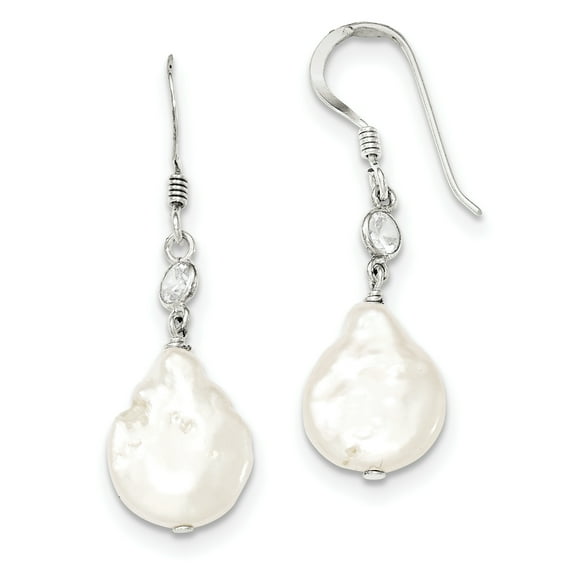 Primal Silver Sterling Silver Freshwater Cultured Coin Pearl and Cubic Zirconia Earrings